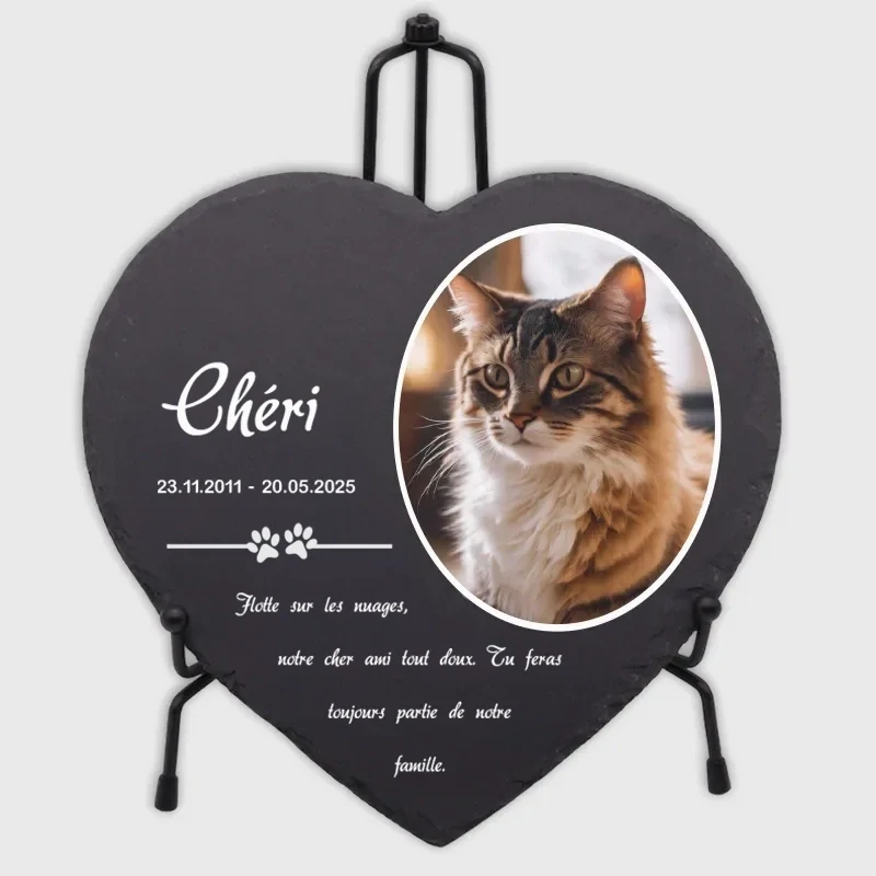 Plaque funéraire personnalisée pour animaux - Forme de cœur avec nom et photo pour chien, chat - Pattes, 3 tailles