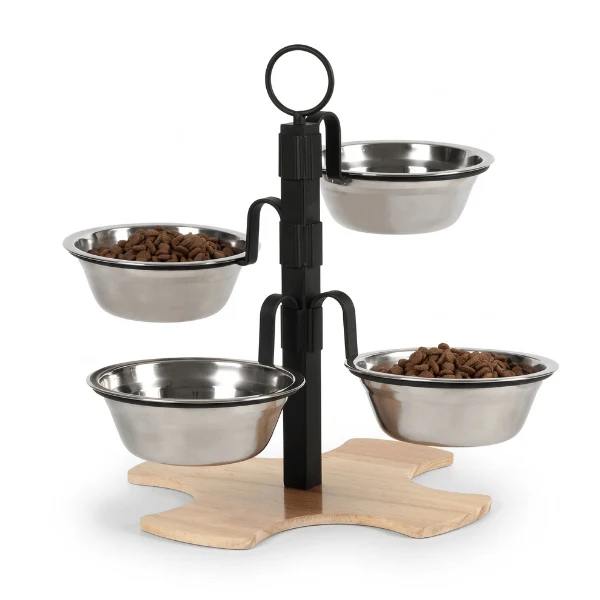 Support gamelle chat réglable avec 4 bols inox amovibles - MixMeal™