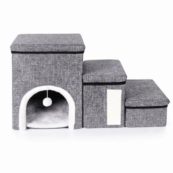 Maisonnette chat - Escalier rangement 3 niveaux avec niche - EscalCat™
