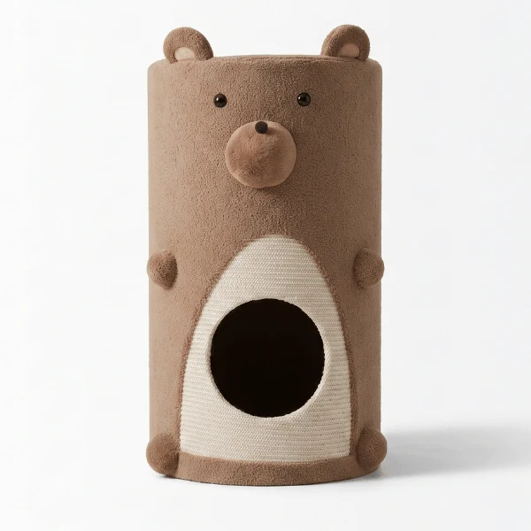 Abris chat - Ourson grotte tonneau à 2 étages et griffoir - BearTower™