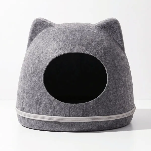 Abri pour chats - Cocon design tête de chat feutre naturel - ShellPod™
