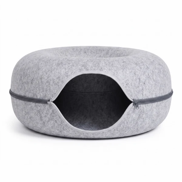 Chat niche - Tunnel et couchage en feutre naturel - DonutLoop™
