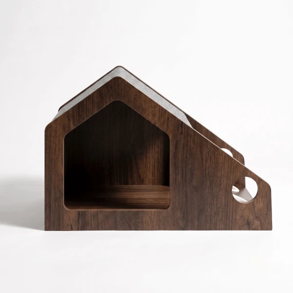 Cabane à chat - Bois avec gamelles céramique et couchage - CozyLodge™