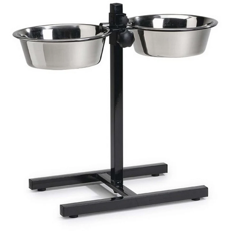 Beeztees Porte-Écuelle pour 2 Gamelles en Acier Inoxydable Noir