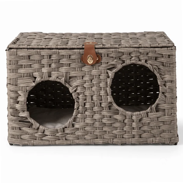 Cabane pour Chat - Double entrée en rotin & coussin - NestCube2™