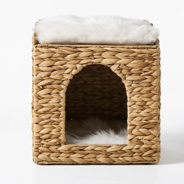 Cabane chat - Osier et coussins ultra doux - WickerNest™