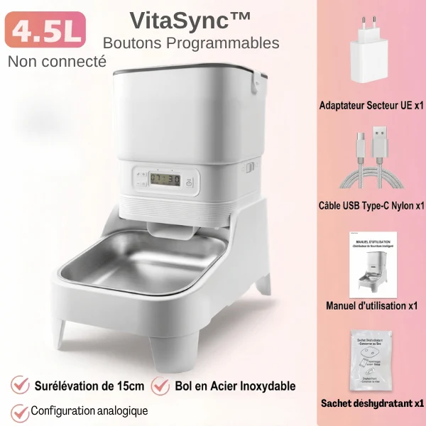 Distributeur croquettes - surélevé automatique & intelligent - VitaSync™