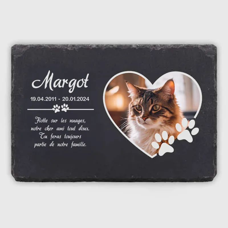 Plaque commémorative personnalisée avec photo pour chien, chat - Pattes, 3 tailles | Pierre tombale pour animaux