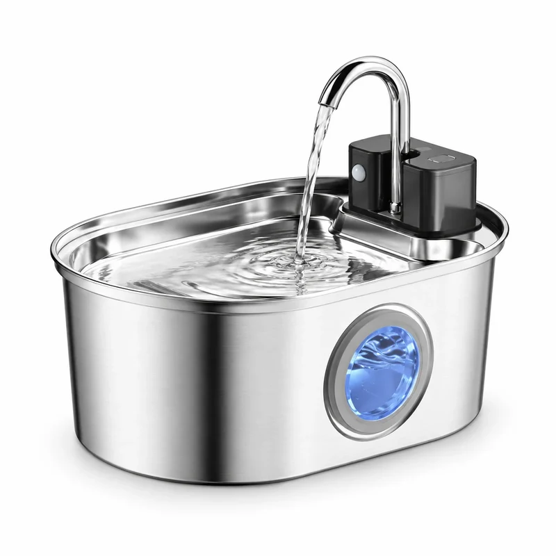 Fontaine à eau pour chat en inox sans fil - Ovale 3,2 L, bec robinet