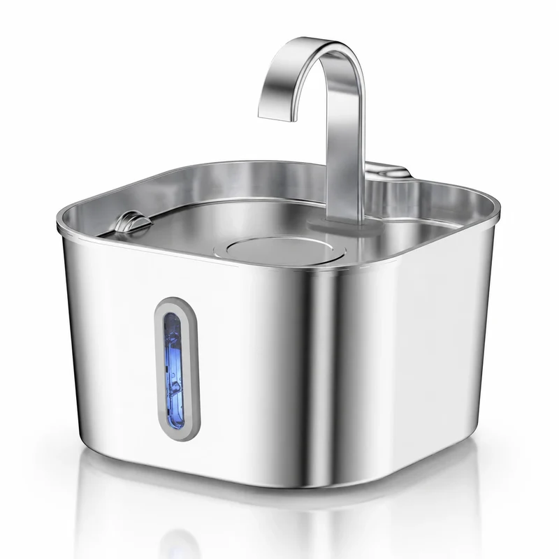 Fontaine à eau pour chat en inox - Bec robinet arche carrée 2,2 L, hublot LED et silencieuse