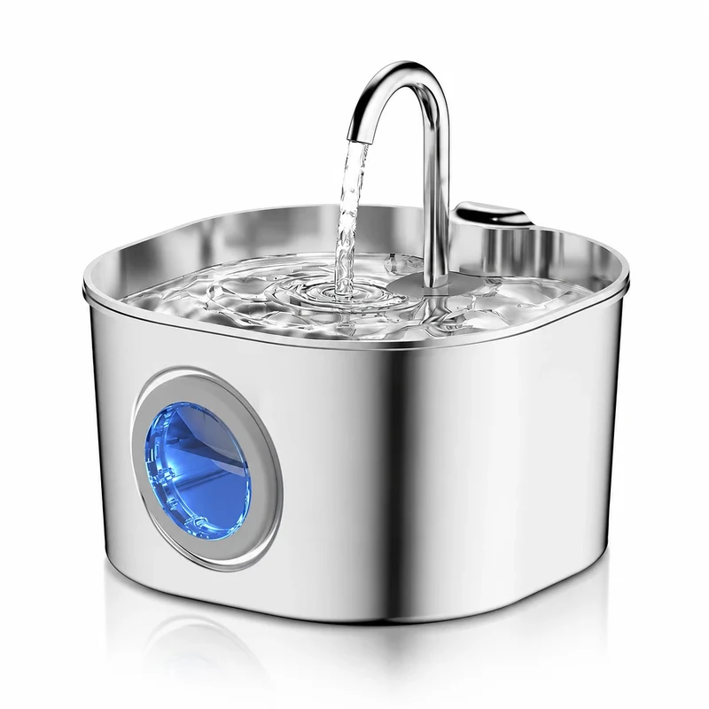 Fontaine à eau pour chat en inox - Bec robinet à hublot LED 2,2 L, silencieuse et filtrée