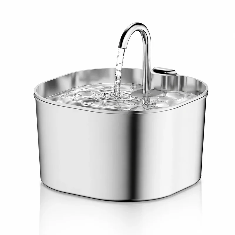 Fontaine à eau pour chat en inox - Bec robinet carré 2,2 L, silencieuse et filtrée
