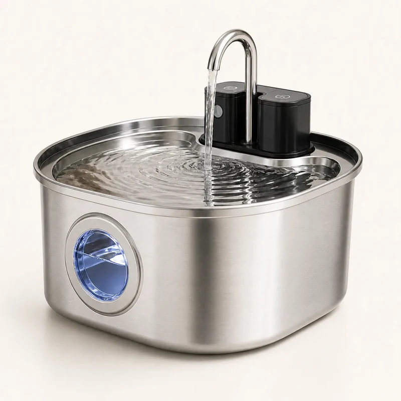 Fontaine à eau pour chat inox sans fil - Bec robinet FlowArc 3,2 L