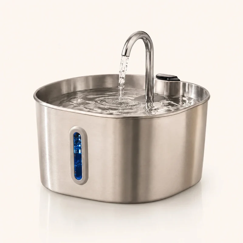 Fontaine à eau pour chat en inox - Bec robinet 2,2 L, silencieuse et filtrée