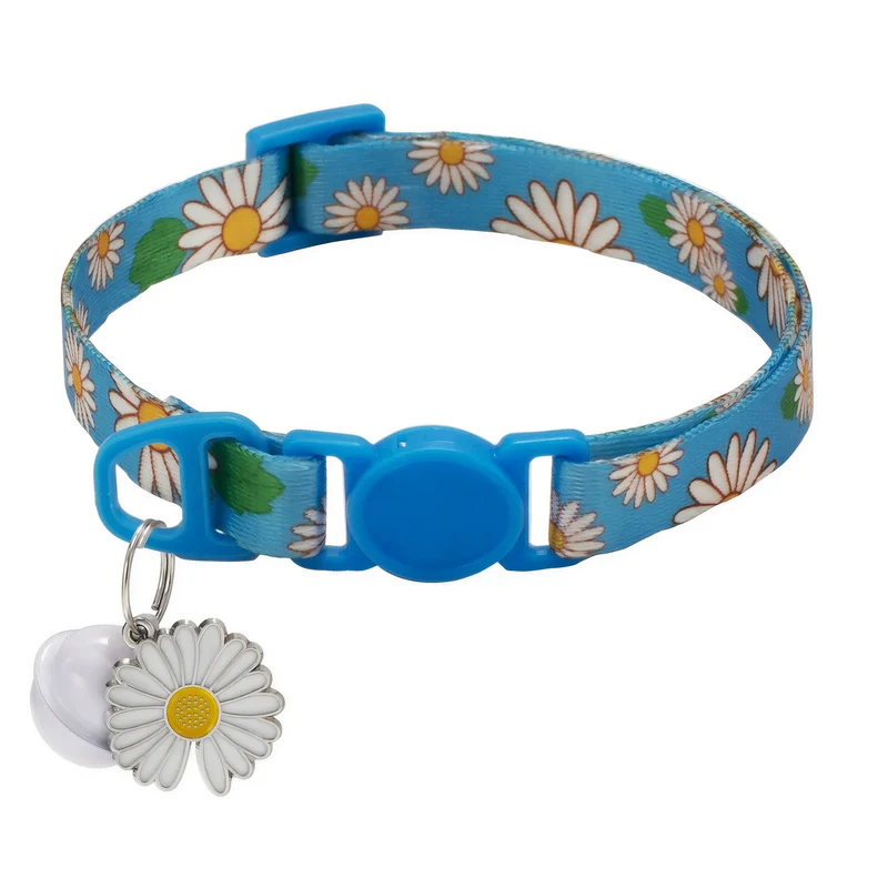 Collier Chat Anti Étranglement avec Motifs de Fleurs et Clochette