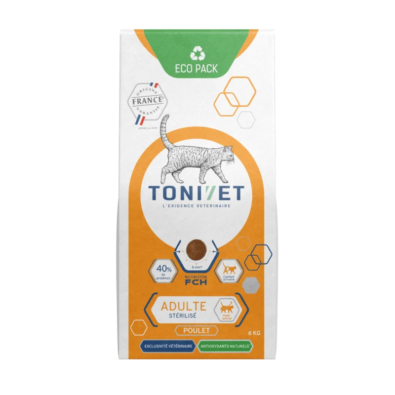 Tonivet adult stérilisé poulet - croquettes chat