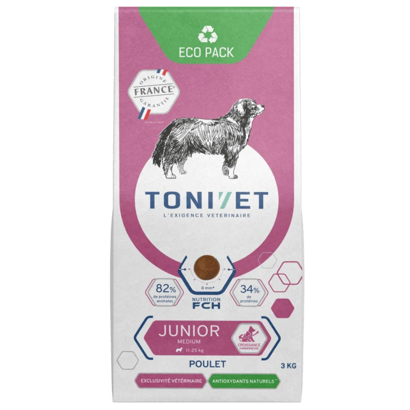 TONIVET JUNIOR MEDIUM POULET -croquettes chien