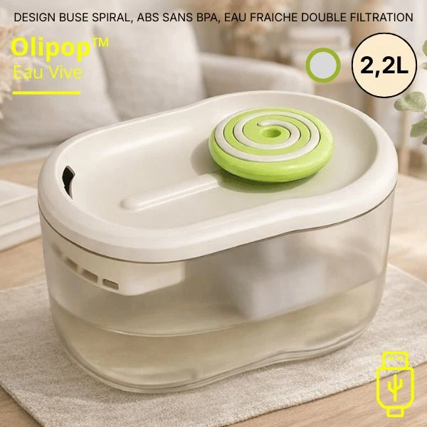 Fontaine à eau chat design à buse spirale silencieuse - Olipop™