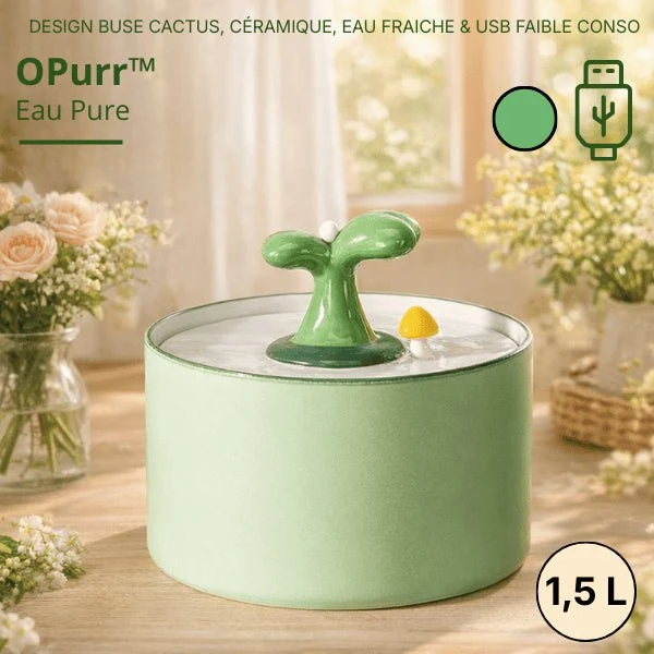 Fontaine à eau chat céramique jet cactus double filtration - OPurr™