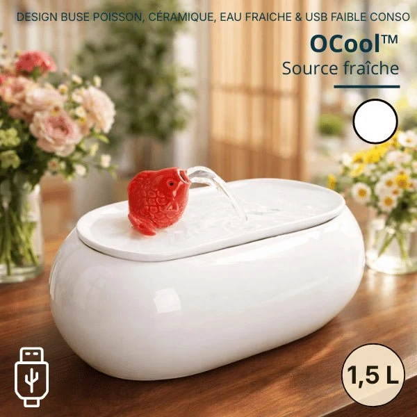 Fontaine à eau pour chat céramique ovale buse poisson - OCool™
