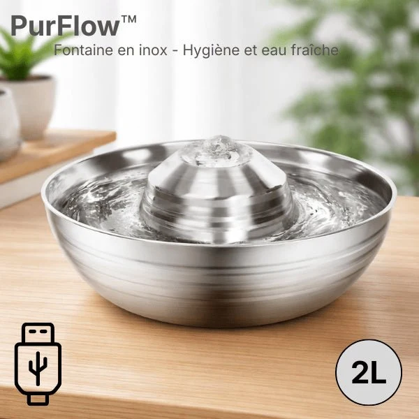 Fontaine à eau chat inox à buse - PurFlow™ : hygiène continue