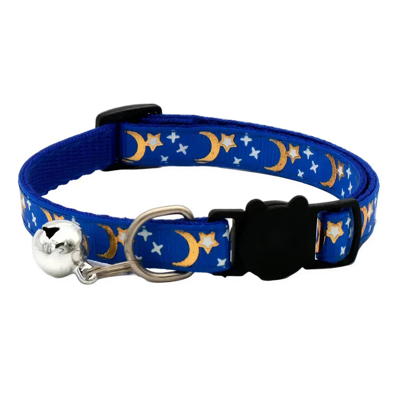 Collier Chat Anti Étranglement avec Motifs de Lunes et d'Étoiles