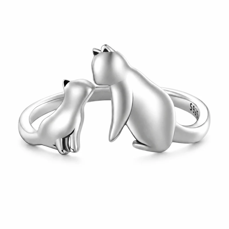 Bague Chat Argentée Style Ouvert