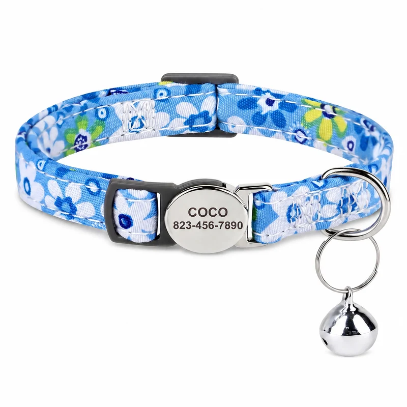 Collier personnalisé en nylon avec clochette pour chat