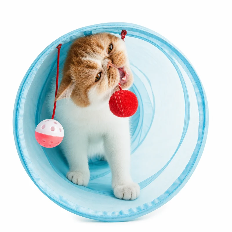 Tube de jeu pliable à deux trous pour chaton