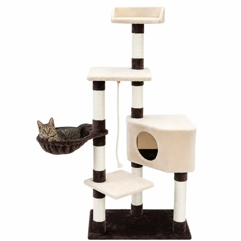 Arbre à chat XXL beige avec corde et boule