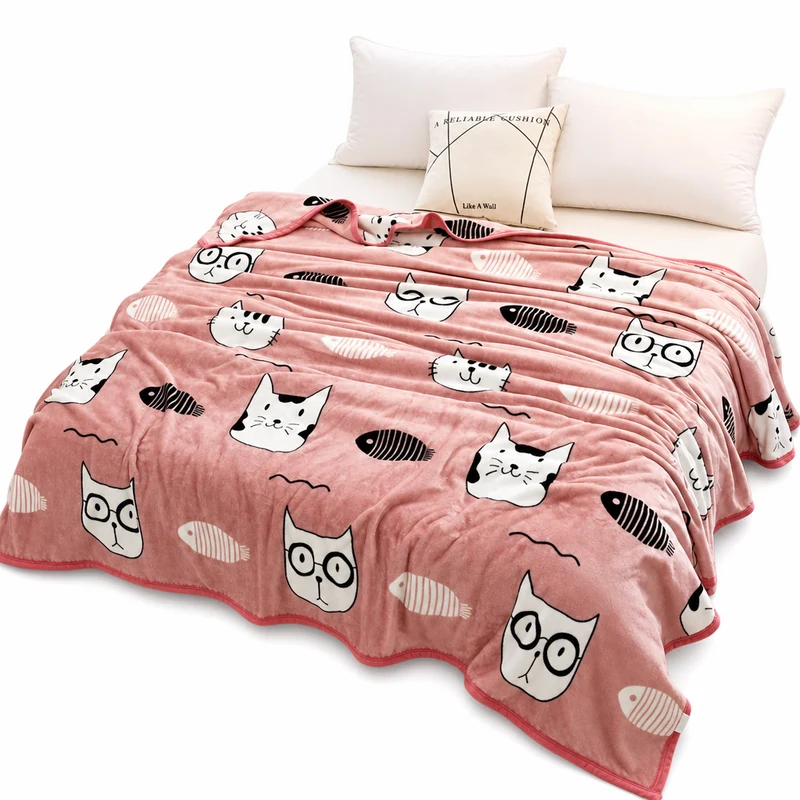 Cadeau Fan De Chat Plaid Rose Avec Tete De Chat Et Poisson