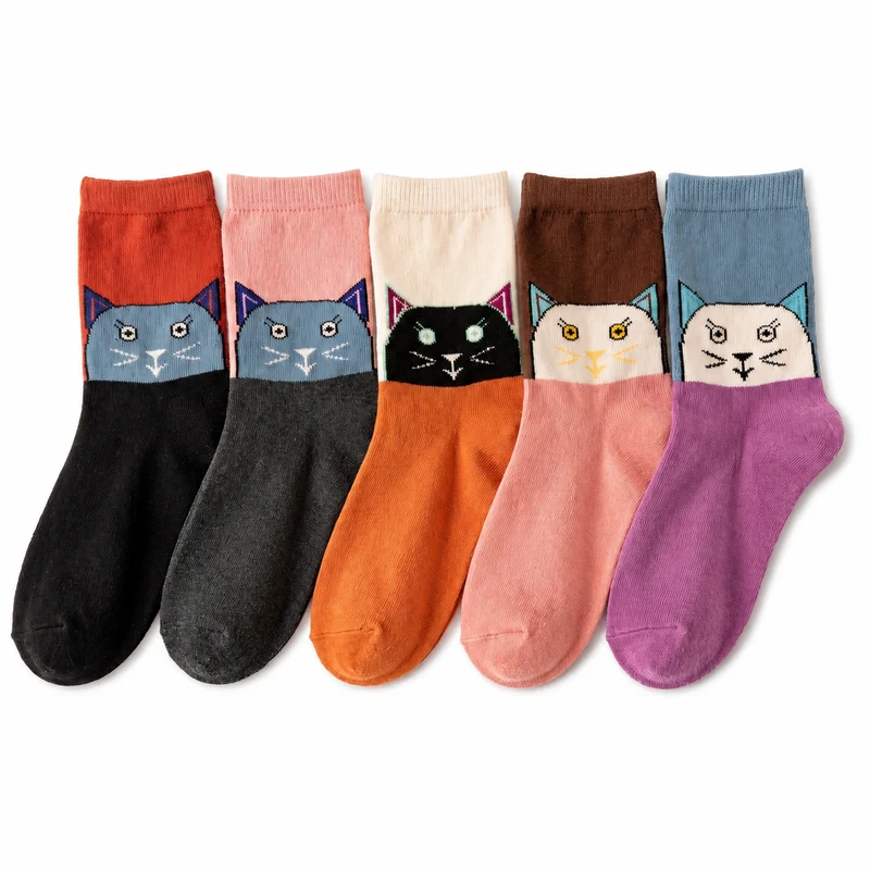 Cadeau Fan De Chat Lot De 5 Paires De Chaussettes Motif Chat