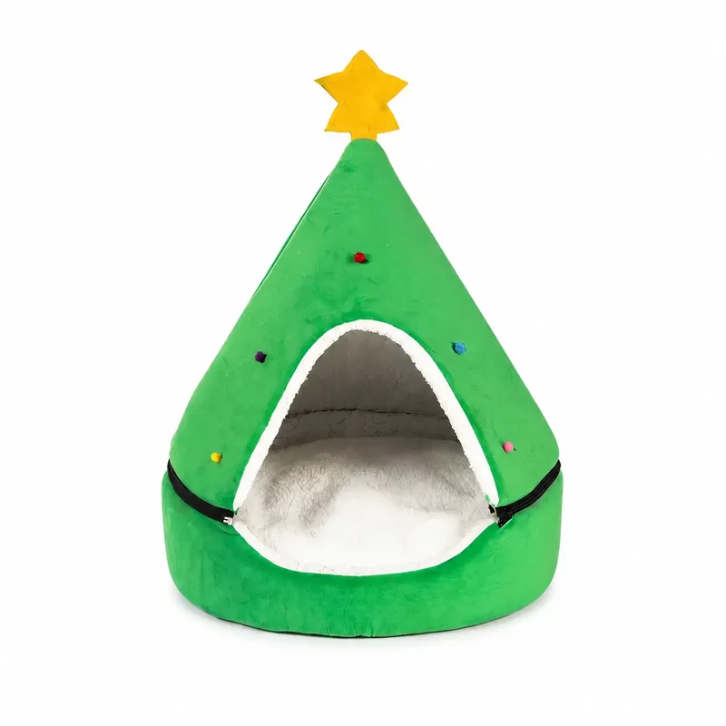 Cabane Pour Chat Sapin De Noel Vert Avec Étoile Jaune