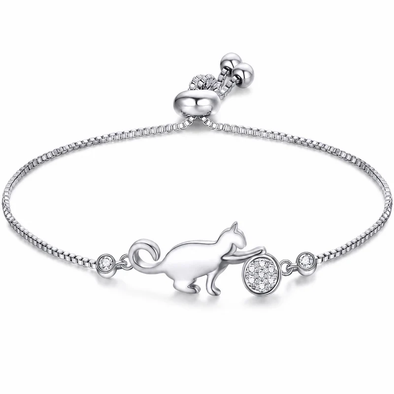Bracelet de chat ajustable en argent