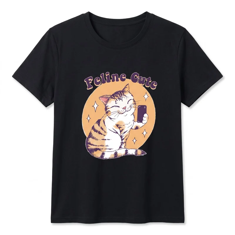 T-shirt décontracté avec imprimé à motif de chat pour femme