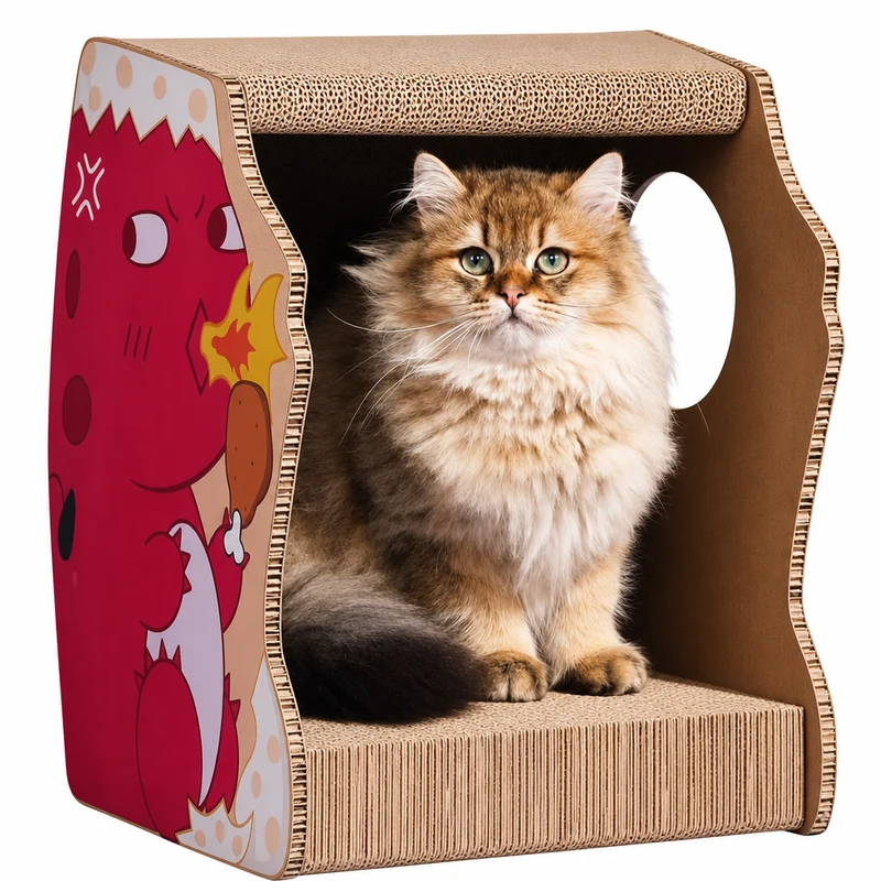 Grattoir pour chat à design de dragon rouge en papier ondulé