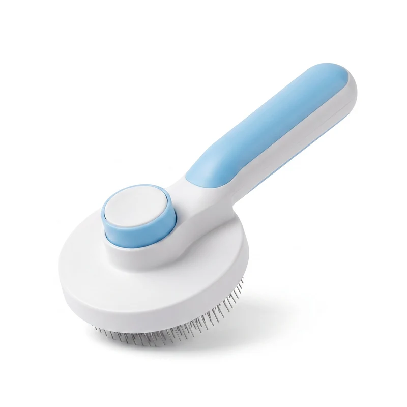 Peigne dépilatoire rond en plastique avec bouton pour chat