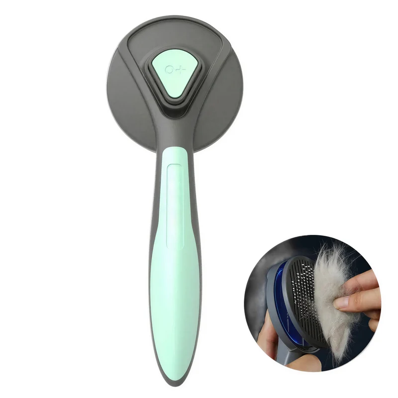 Brosse de toilettage avec bouton en acier inoxydable pour chat