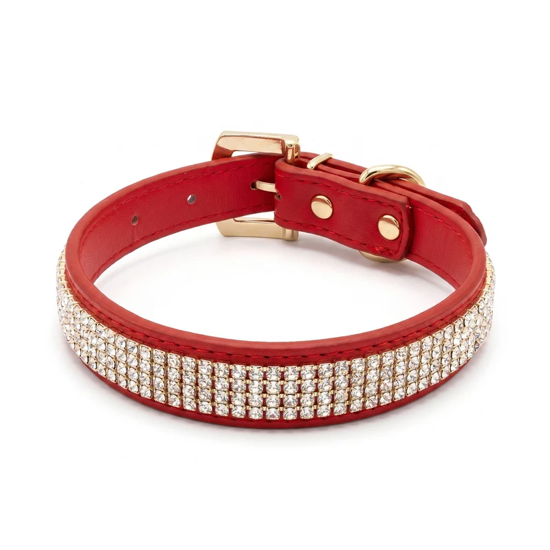 Collier de laisse en strass et faux cuir pour chat