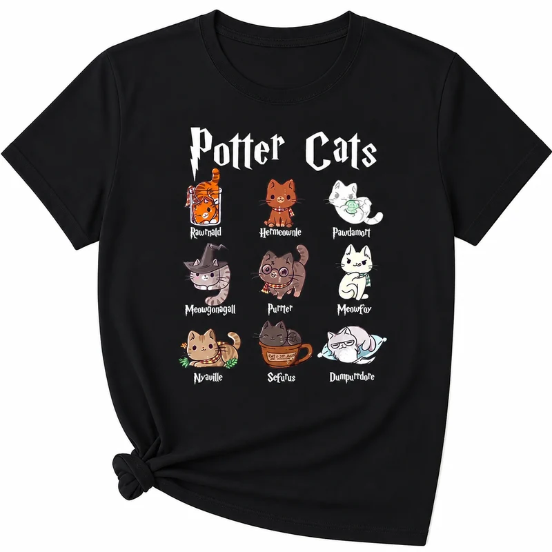 T-shirt manches courtes avec chats imprimés pour femme