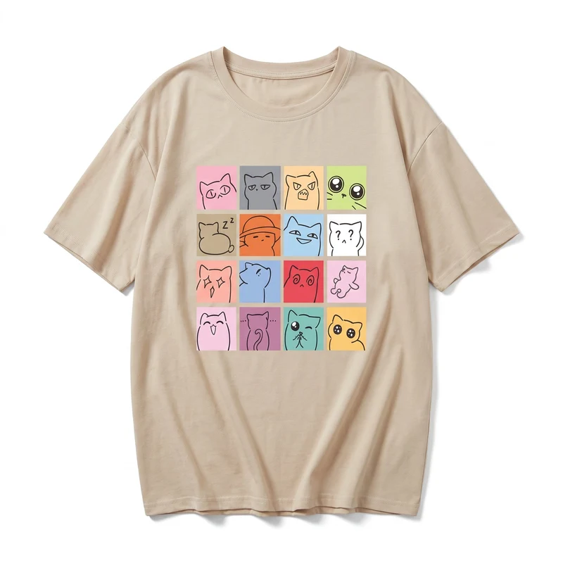 T-shirt collection de chats drôles en coton à col rond pour femme