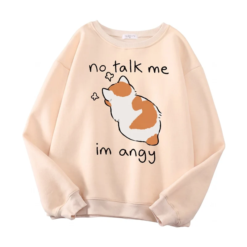Sweat-shirt à manches longues imprimé chat Angy pour femme