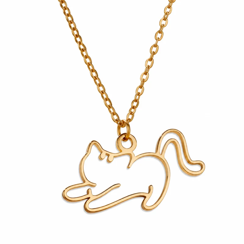 Collier pendentif chat creux pour femme
