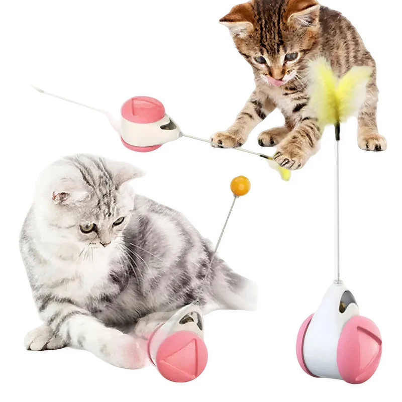Jouet amusant rotatif avec tige et plume pour chat
