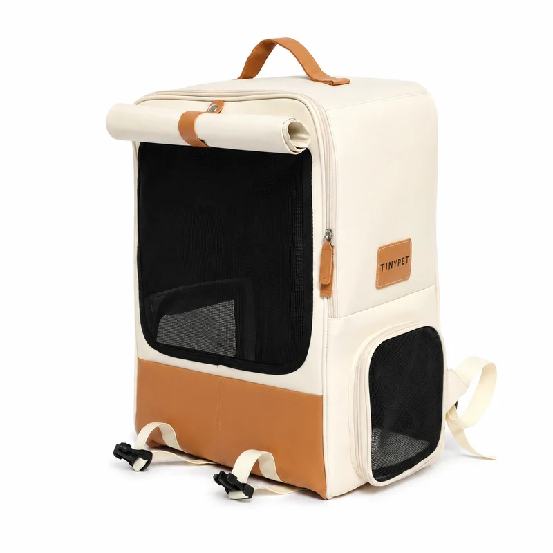 Sac à dos pliable de grande capacité en cuir et tissu Oxford pour chat