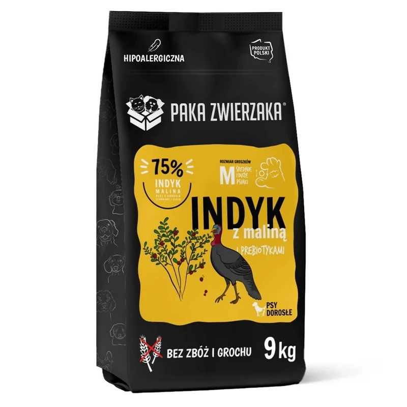 Nourriture Paka Zwierzaka Turkey with raspberry M Dinde 9 kg