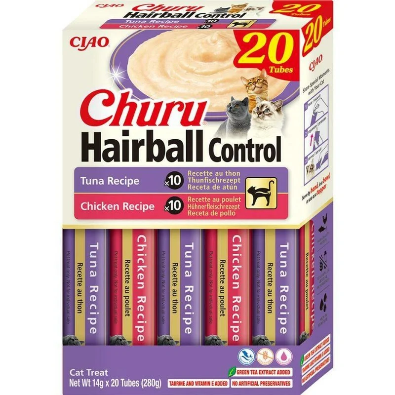Collation pour Chat Inaba Churu Hairball control Tuna and chicken recipe