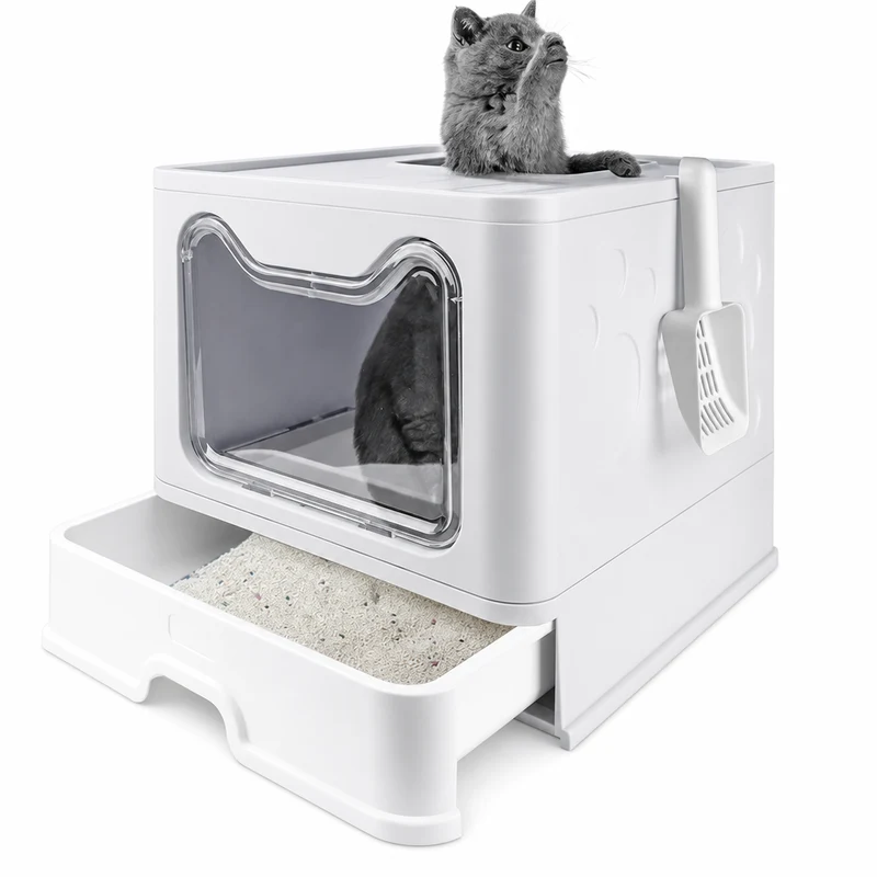 Bac à litière pour chat avec couvercle pliable