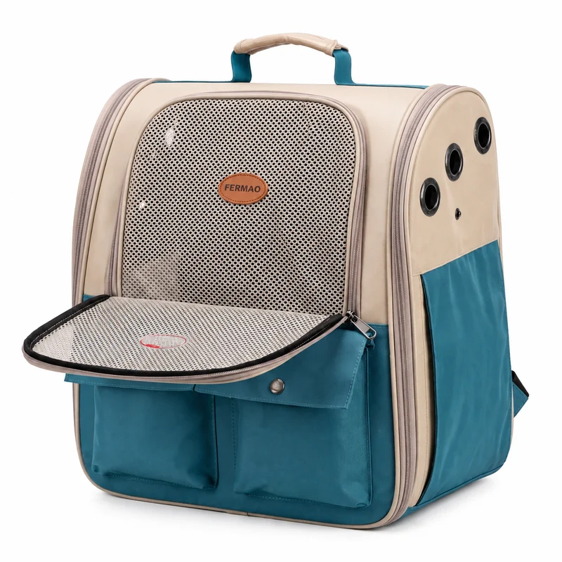 Sac à dos bleu pliable et ventilé pour chat