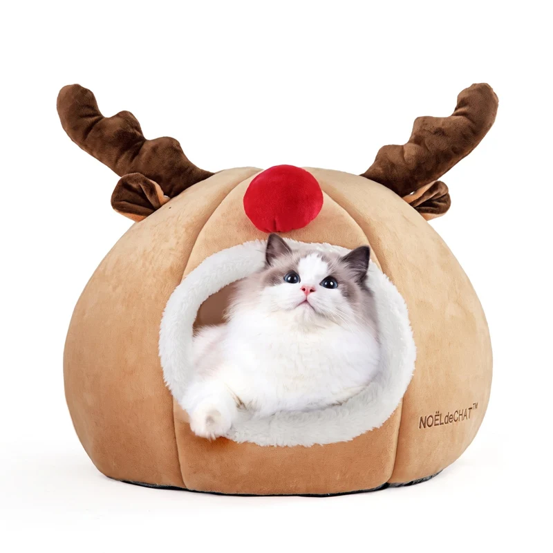 Noël Lit et Coussins en forme de Renne, Citrouille, Botte et Sapin de Noël - pour Chat - NOËLdeCHAT™